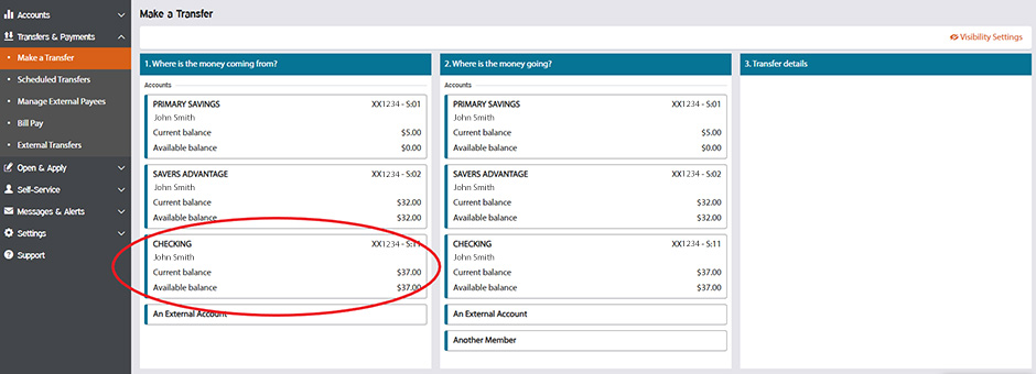 Make a transfer screen – where is the money coming from