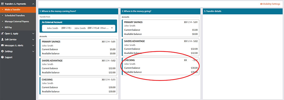 Transfer from an external account to Solarity