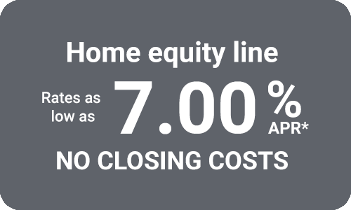 Home equity line rates as low as 7.25% APR* and no closing costs